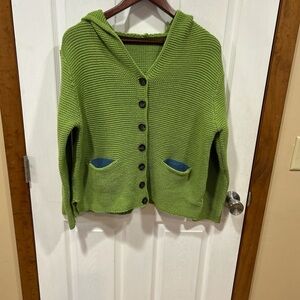 Green Hooded Button-Front Women's Sweater Cardigan